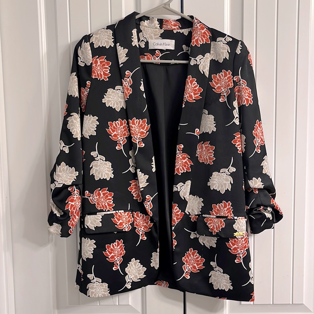 Calvin Klein black floral blazer